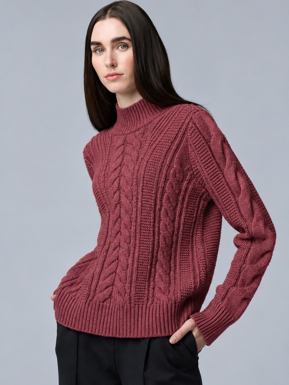Simply Vera Vera Wang Cable Knit Mock Neck Sweater - Wine